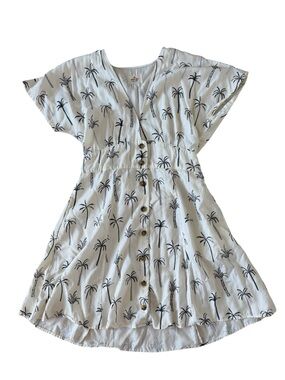 Marine Layer White Palm-Print Button Front Mini Dress size Medium Fit Flare